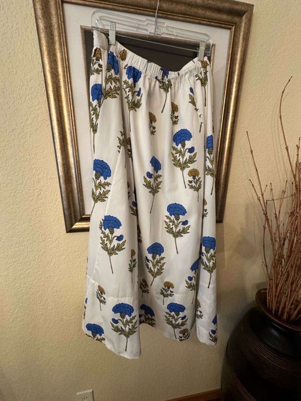 NWT Anthropologie Maeve Jacie White Maxi Skirt with Blue & Mustard Floral Print - Picture 8 of 12